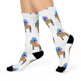 Novelty Crew Socks — Cute Horse with Rainbow Eyeball Pattern