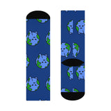 Earth Emoji Crew Socks — Cute Blue Planet Pattern Cushioned Socks