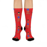 Crew Socks — Playful Cartoon Boy Pattern Cushioned Athletic Socks