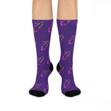 Purple Koi Fish Crew Socks — Cushioned Athletic Socks with Pink Floral Accents