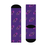Purple Koi Fish Crew Socks — Cushioned Athletic Socks with Pink Floral Accents