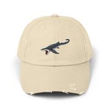 Distressed Dad Hat with Swimming Manta Ray Embroidery — Beachy Casual Cap