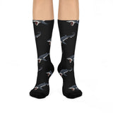 Shark Pattern Cushioned Crew Socks — Black Great White Shark Crew Socks