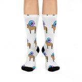 Novelty Crew Socks — Cute Horse with Rainbow Eyeball Pattern