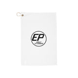 EP Golf & Studios Logo Golf Towel — White Microfiber Towel with Grommet & Hook