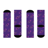 Purple Koi Fish Crew Socks — Cushioned Athletic Socks with Pink Floral Accents