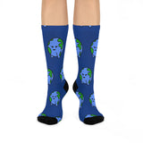 Earth Emoji Crew Socks — Cute Blue Planet Pattern Cushioned Socks