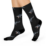 Shark Pattern Cushioned Crew Socks — Black Great White Shark Crew Socks