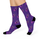 Purple Koi Fish Crew Socks — Cushioned Athletic Socks with Pink Floral Accents