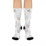 Goose Pattern Cushioned Crew Socks — Funny White Goose Print Crew Socks
