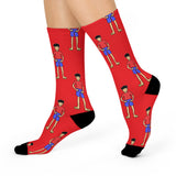 Crew Socks — Playful Cartoon Boy Pattern Cushioned Athletic Socks