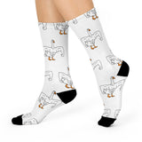 Goose Pattern Cushioned Crew Socks — Funny White Goose Print Crew Socks